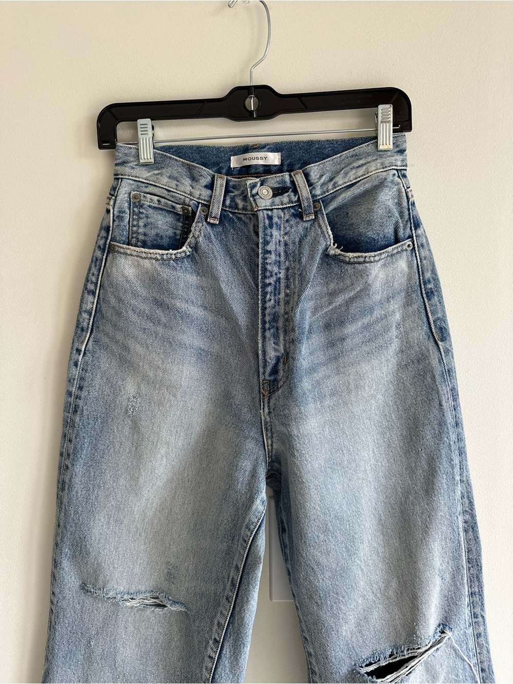 MOUSSY 100% Cotton Distressed Straight Leg Jeans Size 26